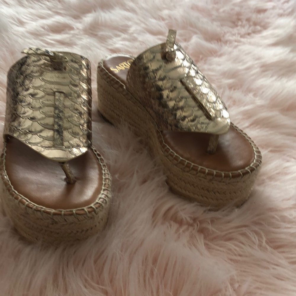 Gold snakeskin platform sandals